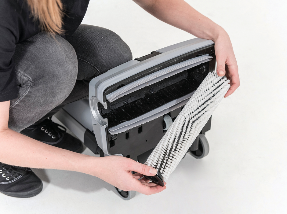 Advance SC100, Floor Sweeper-Scrubber, 12", .8 Gallon, Electric, Forward and Reverse, Cylindrical, 3 Year Warranty