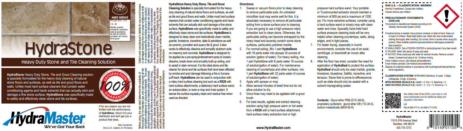 HydraMaster 950-777-B | HydraStone | 4 X 1 Gallon Case | PH 11.9-12.5
