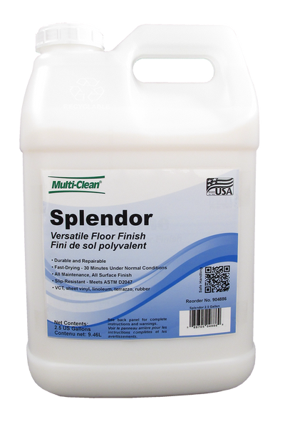 904885, Multi-Clean Splendor, All Purpose Floor Finish, 19% Solids, 12 X 2.5 Gallons