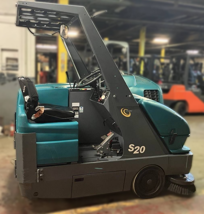 Refurbished | Tennant S20 | Floor Sweeper | 50" | 82 Gallon Hopper | Ride On | Battery | Single Side Brush | Overhead Guard | 2019