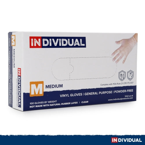INDCLV3MD , Gloves, Medium Size, Clear, Powder-Free Vinyl Gloves, 3ML, QTY 1000