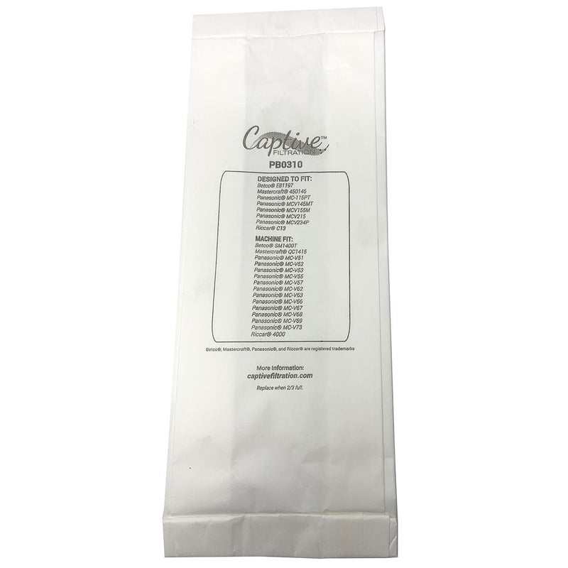 Captive Filtration Vacuum Bag Fits Mastercraft Qc 1415 Plus Upright (3 Pack)