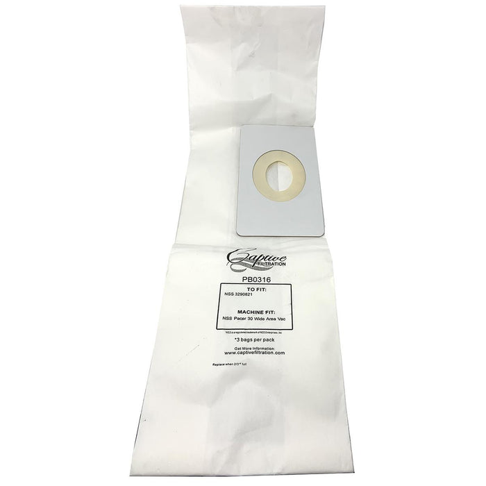 Captive Filtration Vacuum Bags Fits Nss Pacer 30 Wide Area Vacuum, Nss 3190791 (3 Pack)