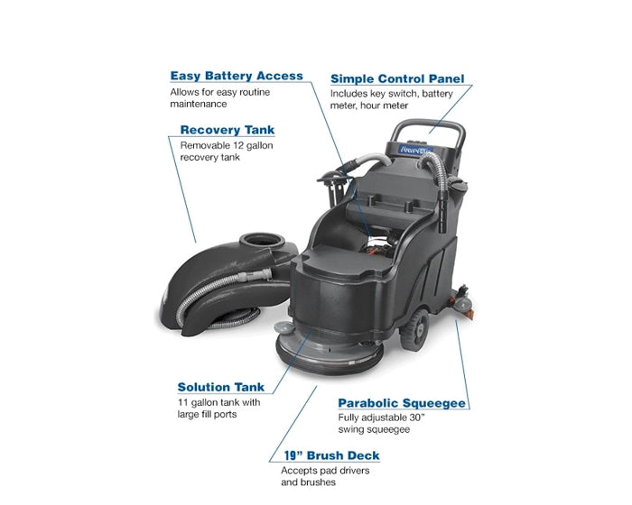 Powr-Flite Predator, Floor Scrubber, 20", 11 Gallon, Battery, Pad Assist, Disk